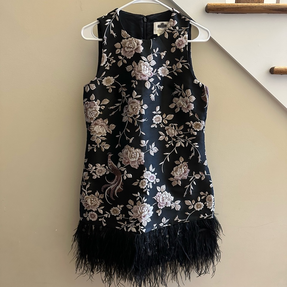 kate spade Black Floral Midi Dress with Feather Hem
